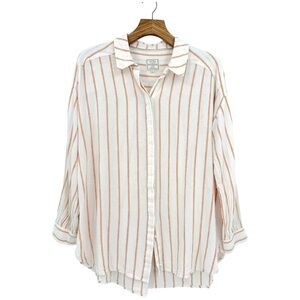 Fat Face Linen Viscose Striped Button Up Tunic Billie Shirt Size 12